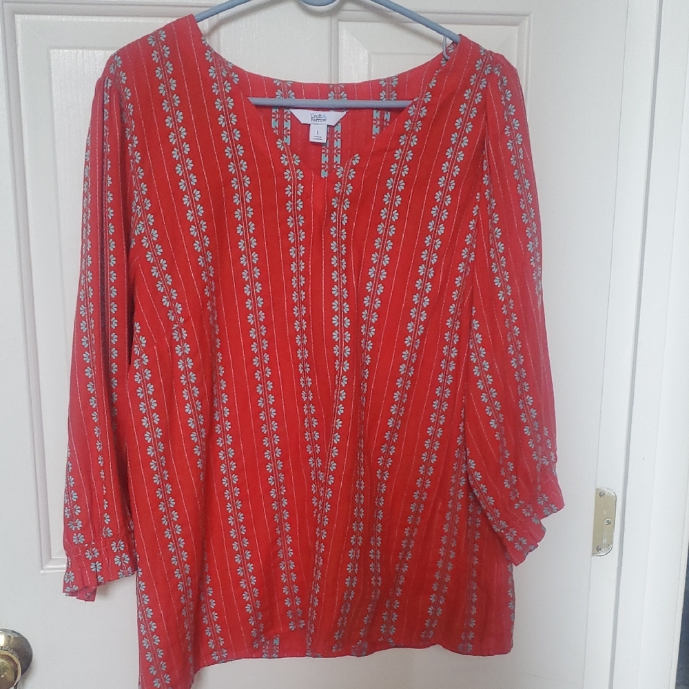 Coral and Turquoise Embrodered Blouse.